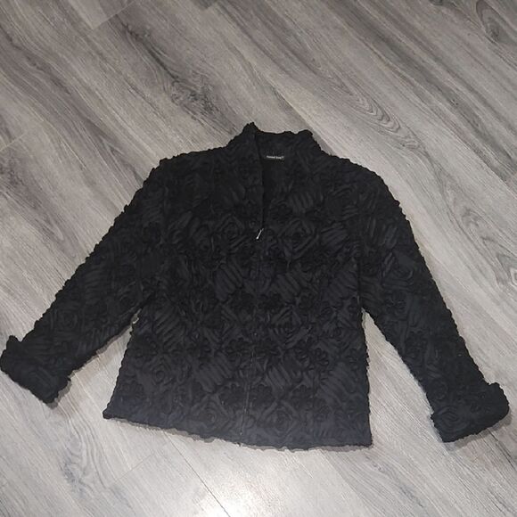 Samuel Dong Black Ribbon Mock Neck Blazer - Picture 1 of 7